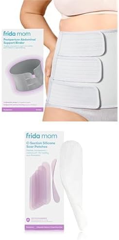 Frida Mom Belly Binder Postpartum Recovery + C-Section Silicone Strips, C-Section Recovery Must Have Bundle