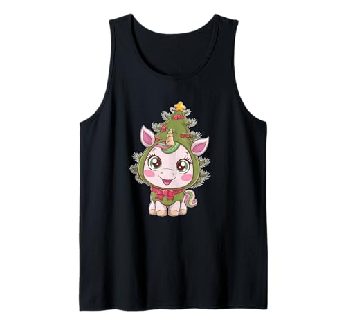 Divertida Navidad Unicornio De Dibujos Animados Camiseta sin Mangas