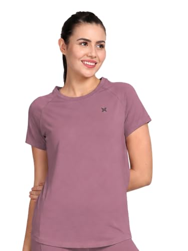 Image of Lavos Women's Regular Fit T-Shirt with Half Sleeve Round Neck, Bamboo & Cotton Gym, Yoga and Sports Wear for Women