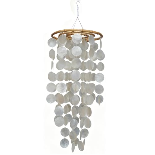 Efoleya Capiz Shell Large Wind Chime for Outside Sea Glass Wind Chime Ocean/Beach Themed Chime Gift for Women Mothers Day Decoration-White32*11