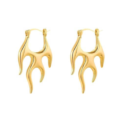 Edgy Flame Hoop Earrings for Women Punk Fire Earrings Minimalist Hoop Earrings Rave Jewelry Gift for Women - Gold