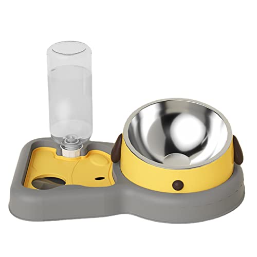 Water and Food Bowl Set, 500ml 2 in 1 Dog Avoid Overturning Automatic Cat Feeder Pet Water Dispenser Double Cat Bowls for Dogs Cats (Yellow 500ml) -  FAUOSWUK, FAUOSWUK9e2pk0sq64-11