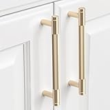 9BUILD 10 Pack Knurled Cabinet Pulls 5 Inch Brushed Brass Kitchen Cabinet Handles Cabinet Hardware Kitchen Handles for Cabinets Gold Drawer Pulls T Bar Drawer Handle