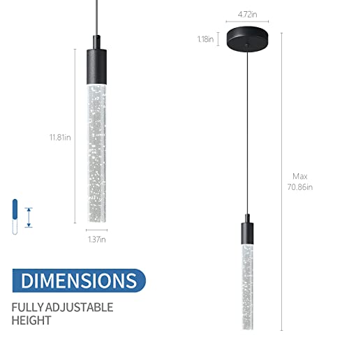 Image of Modern Kitchen Island Pendant Light Dimmable LED Black Finish Mini Crystal Pendant Lighting Bedroom Bedside Table Small Pendant Lights(1-Pack)