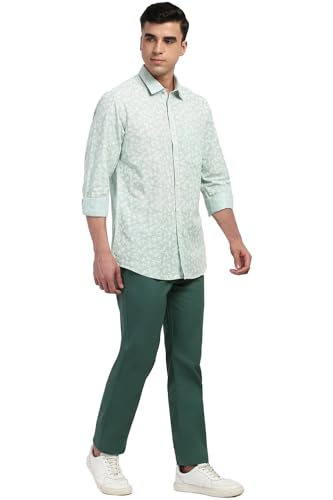 Peter England Mens Cotton Slim Fit Leaf Print Shirt Full Sleeves,Casual Style