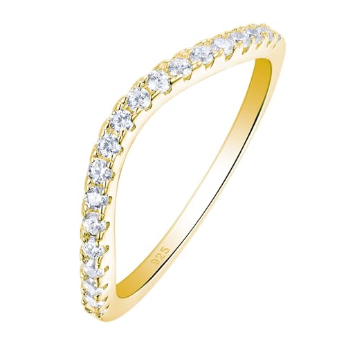Newshe Jewellery Stackable Curved Wedding Bands for Women Cubic Zirconia Eternity Rings 925 Sterling Silver Wishbone Engagement Bridal Size 6