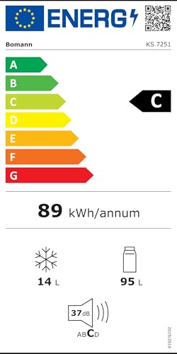 Bomann® Kühlschrank mit Gefrierfach | 109 Liter | energieeffizient, leise & kompakt | 2 Ablagen, Obst- & Gemüsefach | 4-Sterne-Gefrierfach | Türanschlag wechselbar | KS 7251 inox