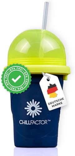 Magic Freez Slushy Maker – Tragbarer Slushy Becher aus Silikon mit 2-in-1 Strohhalm und Löffel – Slush Ice Maker für erfrischende Slushies – Slushi Cup zum Slush Eis selbermachen – 370ml