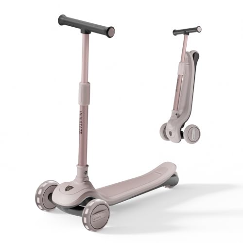 BEIESTATE Kick Scooter for Kids Ages 3-18, Max 220 Lbs, Toddler Scooter with Adjustable Lean-To-Steer Switch, Foldable, Wide Anti-Slip Deck, Lightweight, 4 Adjustable Heights, Light up 3 Wheel Scooter