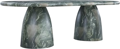 Image of Meridian Furniture 708Green-T Cosenza Collection Art Deco 96 inch Indoor /Outdoor Concrete Dining Table with Green Marble Finish, 96 inch W x 44.5 inch D x 30 inch H