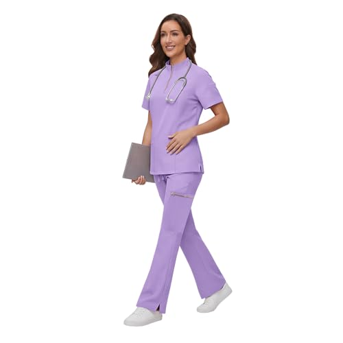 Gargey Scrubs for Women - Zip Front Top & Flare Pant Stretch Nursing Women’s Scrubs Set Medical Uniform - image 3