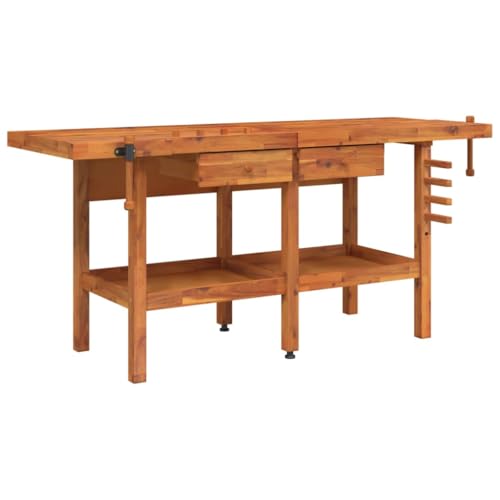 vidaXL Banco Lavoro Cassetti e Morse 192x62x83cm Legno Massello Acacia