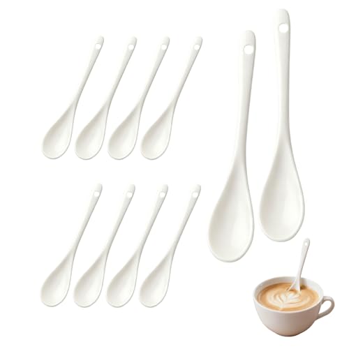 10 Pcs Cuillères à œuf en Porcelaine, Ensemble de cuillères à café, à Thé et à Soupe en Porcelaine Blanche de Jingdezhen - Cuillères Polyvalentes de...