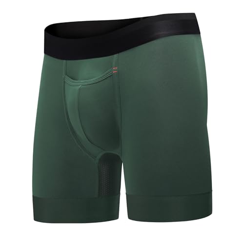 All Citizens Elite Ball Pouch Underwear for Men w/fly, Boxer Briefs with Patented Ball Pouch, Performance Fabric, No Ride Up Legs, Green, Large