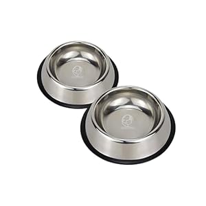 Foodie Puppies Stainless Steel Dog Bowl – (450ml, Pack of 2) Pet Feeder Water Food Bowl Non-Slip Puppy Dishes for Small Dogs, Cats, Kitten and Rabbit | Bowl with Anti-Skid Rubber Base