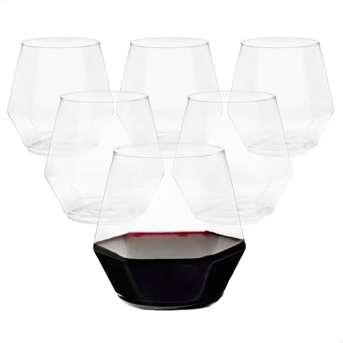 TOSSWARE POP 12oz Stemless Diamond Wine Glass Set of 48, Premium Quality, Recyclable, Unbreakable & Crystal Clear Plastic Wine Glasses