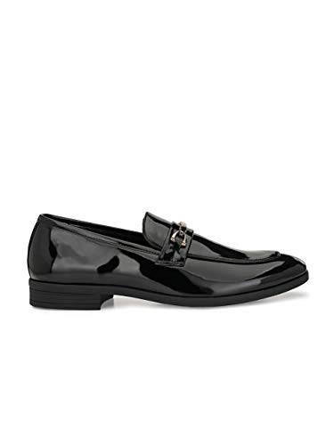 Image of San Frissco Men's Loafers Glossy Trending Shoes with Buckle | Textured Formal Shoe for Office, Slip-On Loafers | Stylish Lightweight and Comfortable Shoes