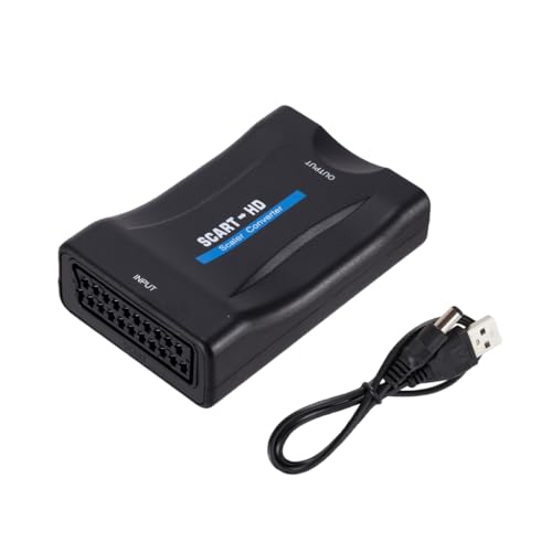 GMBYLBY Adaptador convertidor de interfaz euroconector a multimedia 1080p para mejorar vídeo con fuente de alimentación USB