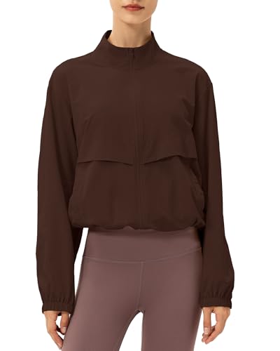 Locachy Women's Lightweight Zip Up Athletic Jacket Stand Collar Windproof Sun Protection Workout Outdoor Jacket, Coffee, M