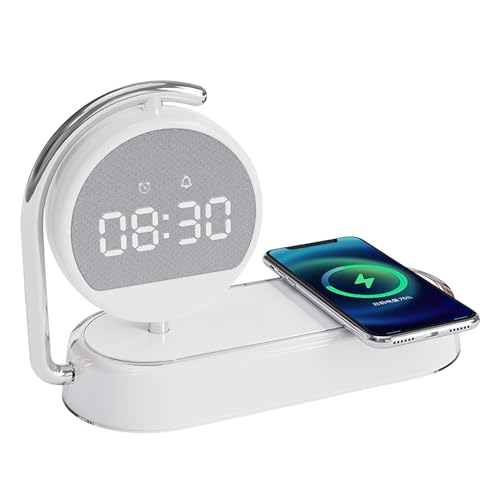 Suewidfay Alarm Clocks Bedside, Alarm Clock with Wireless Charging, 15W Fast Charge Bedside Clock with 3 Alarms, Alarm Clock with Light, Touch Control, 3 Brightness for Bedrooms Living Room Office