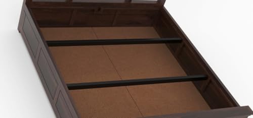Image of Sheesham Wood Queen Size Bed with Storage Box | Wooden Box Bed Queen Size Double Cot Bed with Storage for Bedroom | Premium Tile Dalla Design Headboard Bed for Living Room | Walnut Finish