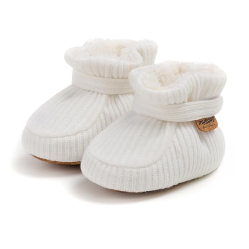 Baby Boys Girls Thermal Cotton Booties Non Skid Soft Sock Boots Infant Slippers Newborn First Walker Crib Shoes White 12CM