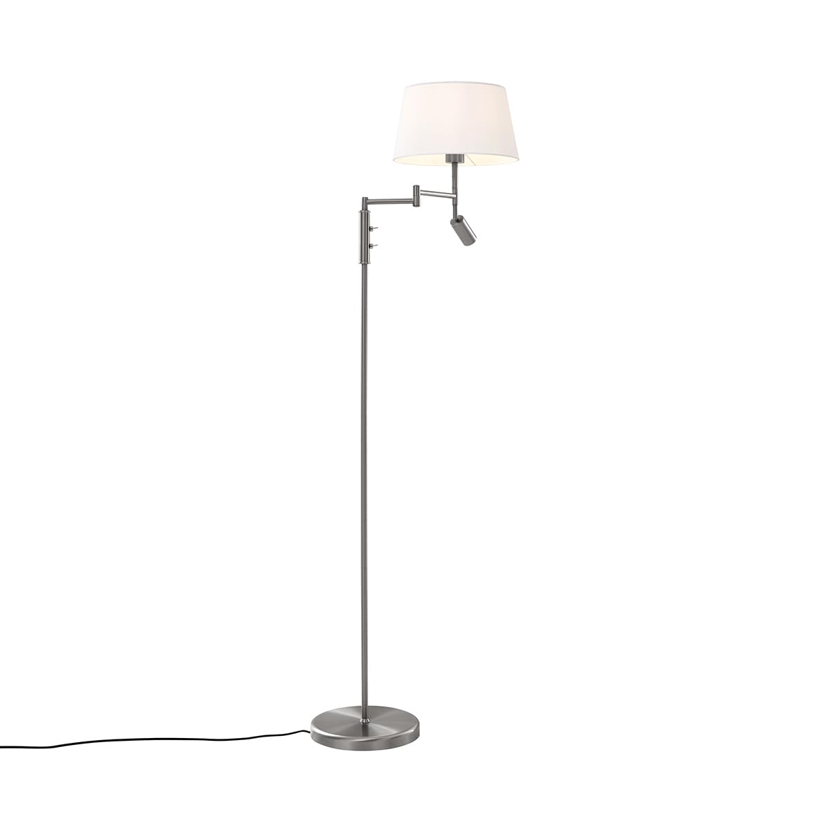 QAZQA Retro/Vintage Lámpara de pie de acero con pantalla blanca y lámpara de lectura orientable - Ladas Acero/Textil Alargada Adecuado para LED Max. 1 x 40 Watt