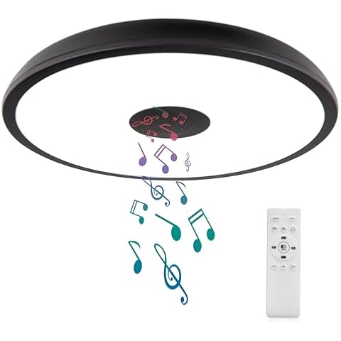 ASALL Black Waterproof LED Ceiling Light Fixture with Bluetooth Speaker Cover