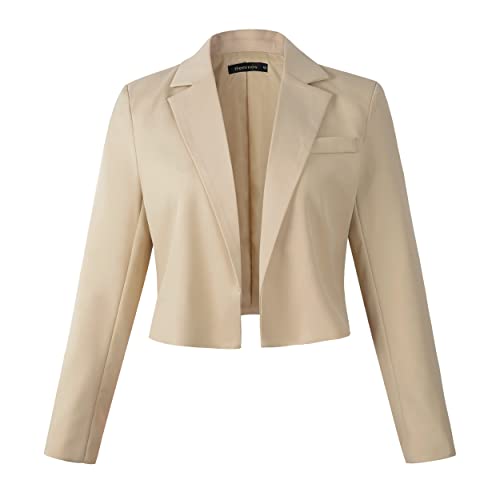Beninos Womens Long Sleeve Open Front Cropped Blazer Jacket (806 Khaki, M)