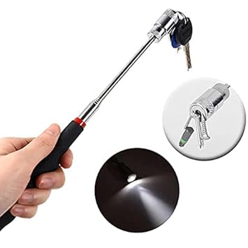ShopiBuy agnetic Telescoping Pick Up Tools, Hard to Reach Places Magnet Picking Sticks 2 kg Capacity with LED Flash Light Retriever Wand 19.5 to 68 cm Gifts for Men Dad Handyman Husband