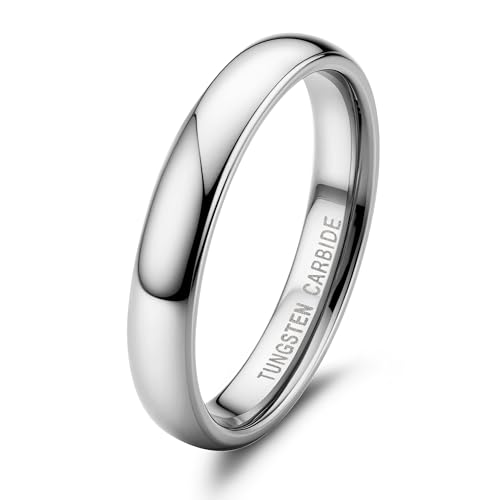 Jstyle 4mm Tungsten Rings for Men Women Hypoallergenic Wedding Band Rings Silver Domed High Polish Comfort Fit Size 10 Not Tarnished
