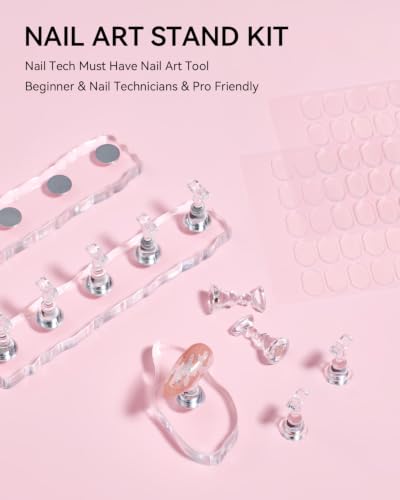 Image of Makartt Press on Nail Stand for Nail Art Practice and Display | 10PCS Strong Magnetic Tip Holders with 2 Clear Bar Bases, 1 Cloud Nail Holder & 200 Adhesive Tabs for Beginners, Nail Tech