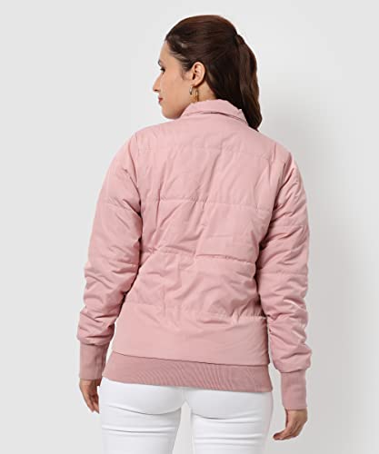 Image of PINACOLADA Women's Pink Puffer Regular Fit Bomber Jacket For Winter Wear | Standing Collar | Full Sleeve | Buttoned | Casual Jacket For Woman & Girl | Western Stylish Jacket For Women