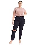 Abercrombie & Fitch Curve Love 90s Ultra High Rise Straight Jeans Black Destroy 32 L