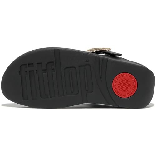 Image of FitFlop Womens LULU Crystal Buckle Toe-Post Sandals with Microwobbleboard Technology, Microfiber Toe Post, Slip Resistant Rubber Outsole, Cushioned Arch Support for All Day Comfort