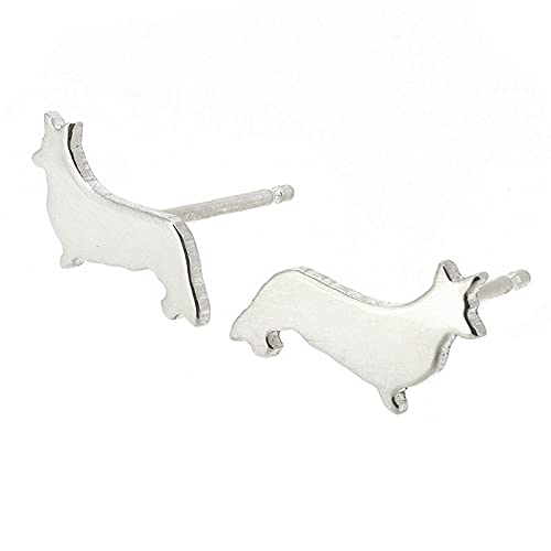 Cardigan Welsh Corgi Dog Stud Earrings Polished Sterling Silver Handmade in USA