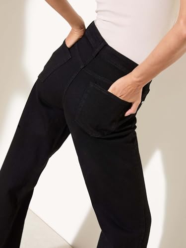 Image of KOTTY Women's High Rise Wide Leg Jeans|Cotton Blend Straight Fit Denim|Trendy Comfortable Casual Wear