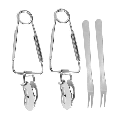 Warmhm 2sets Stainless Steel Snail Escargot Forks Tongs Kitchen Cooking Tools for Seafood Lobster Salad Serving