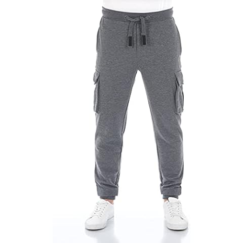 riverso RIVLars Men's Tracksuit Bottoms Cargo Jogger Jogging Bottoms Sports Trousers Casual Trousers Regular Plain Cotton Black Grey Red Brown Green Blue S M L XL XXL 3XL 4XL 5XL - Grey - Medium Cover