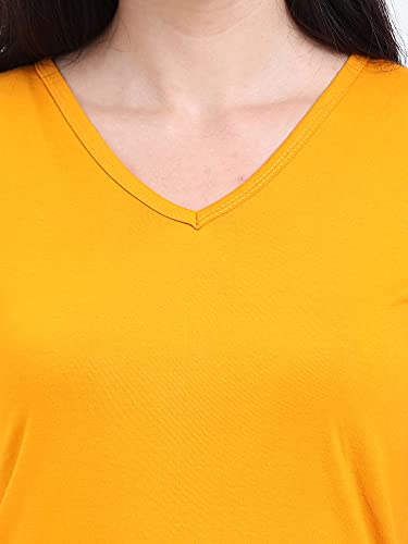 Image of FLEXIMAA Women's Cotton Plain V Neck Half Sleeve T-Shirt