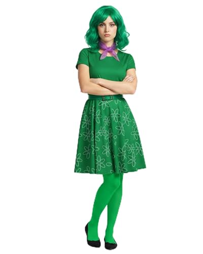 Chuangdi Halloween Green Cosplay Costume for Women Green Dress Wig Belt Tights Purple Scarf Kit for Cosplay Party Dress up(L)