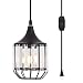 YLONG-ZS Hanging Lamps Swag Lights Plug in Pendant Light 16 FT Cord and Chain/Hanging Pendant Light Cage in-Line On/Off Dimmer Switch for Kitchen Island, Dining Room, Entryway,Black Metal Finishing