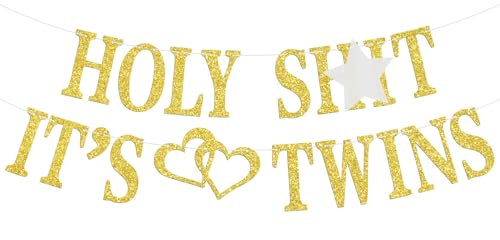 Holy Sh*t It’s Twins Banner-Twins Gender Reveal Decoration Sign, Double the Love/Oh Babies, Twins Baby Shower/First Birthday Party Decorations