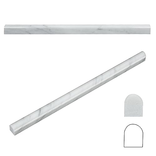 Retheno Carrara White 12 Pack of 3/5''x12'' Marble Pencil Liner Tile, Edge Trim Molding for Shower, Polished Bullnose Tile Trim for Kitchen and Bathroom Backsplash