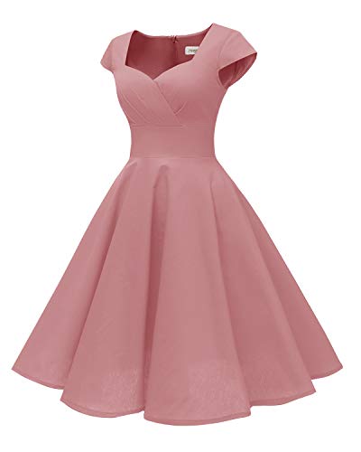 Hanpceirs Women's Cap Sleeve 1950S Retro Vintage Cocktail Swing Dresses With Pocket Blushpink M #TOP2