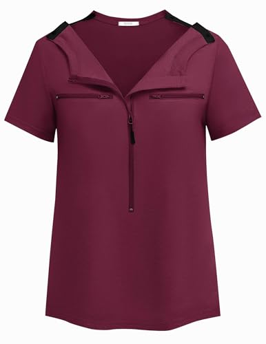 Deyeek Women's Short Sleeve Post Shoulder Surgery Shirt Dark Red