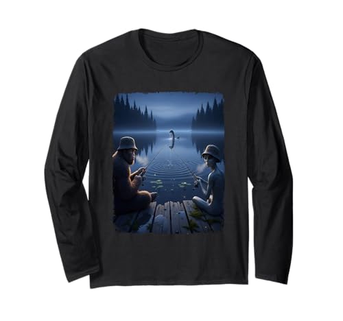 Bigfoot Alien Fishing Top Loch Ness Selfie Funny Cryptid Long Sleeve T-Shirt