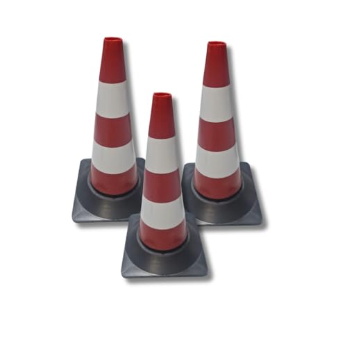 Set da 3 Coni Stradali in Gomma con 2 fascie bianche – Altezza 50 cm
