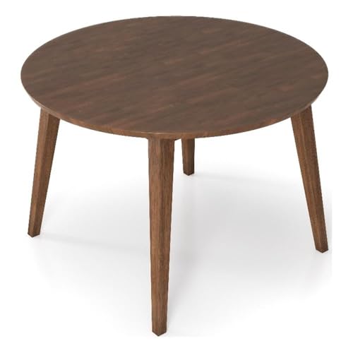 Pemberly Row Round Walnut Dining Kitchen Table, Mid Century Modern Charlotte Wood Top Table with Wood Legs 43