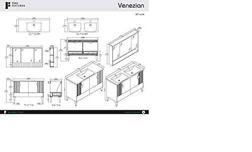 Fine Fixtures Venezian Collection - 48" Single Black Bathroom Vanity, Brass Handles. #TOP6